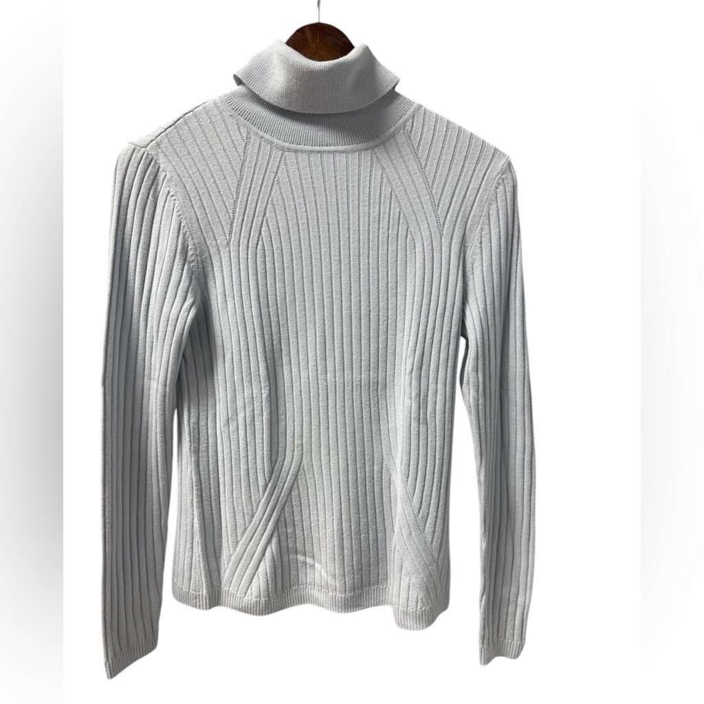 St. John Turtleneck Knit Ribbed Sweater 100% Wool In Pale Blue S/P Euc